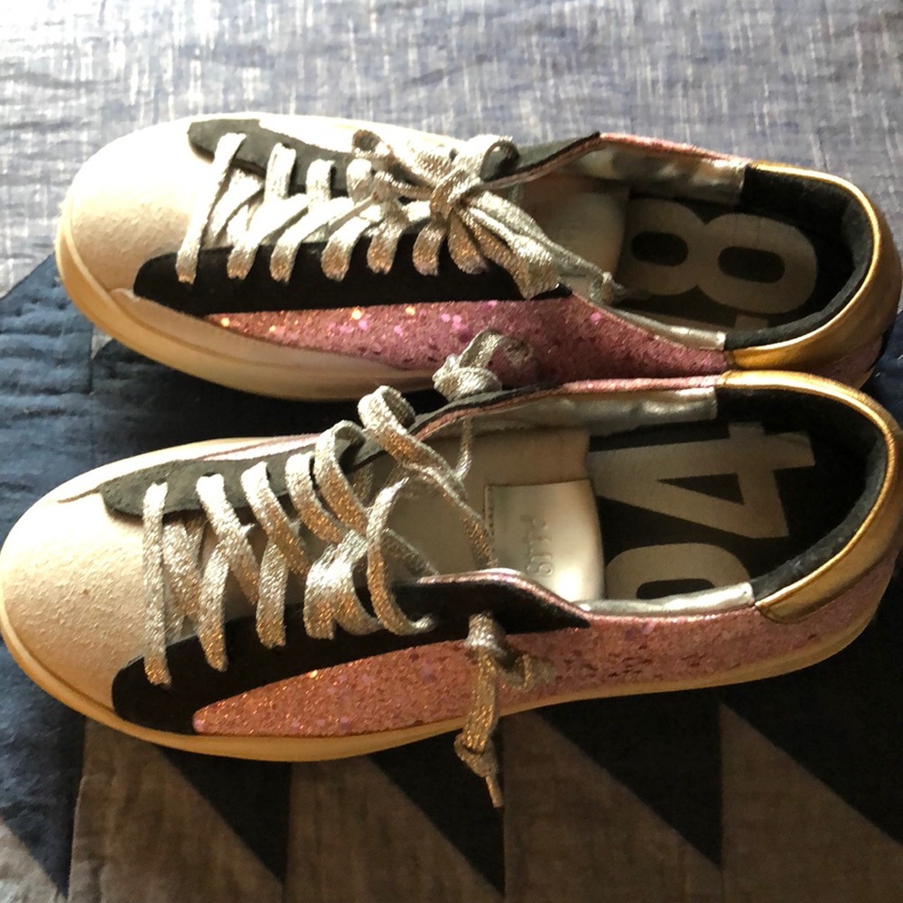 P448 Pink Sparkle Sneakers with black & grey suede